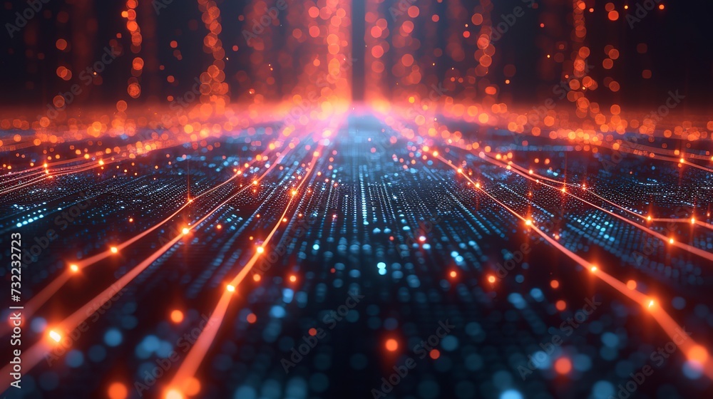 Fototapeta premium Digital Lines and Dots Connections Moving in network grid structure 