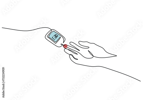 Blood test continuous one line art drawing. Vector illustration healthcare concept.