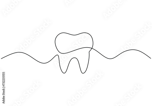 Tooth icon line art. Continuous one line drawing of dental concept. photo