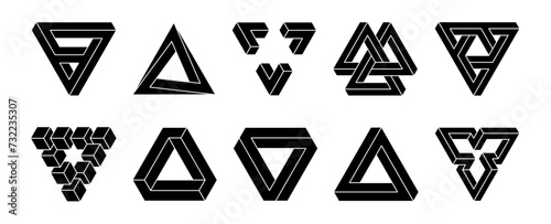 Impossible shape designs. Optical illusion isolated on white background. Designing elements. Vector illustration.