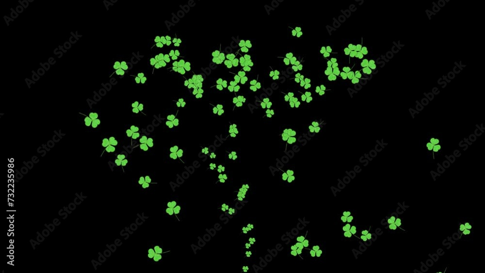 Green clover leaves fountain on plain black background