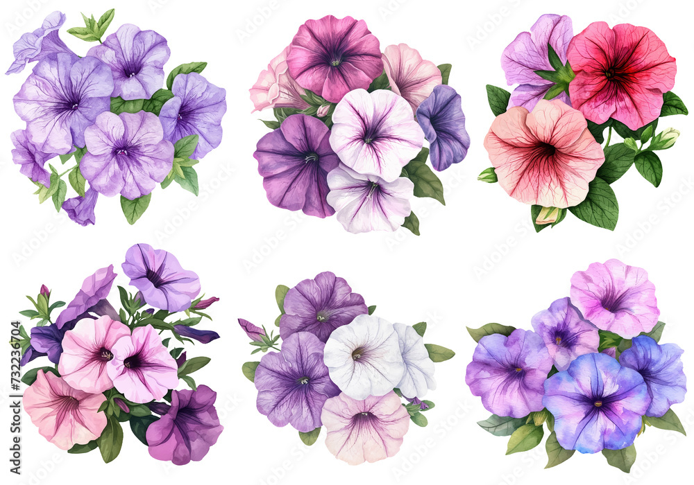 Petunia watercolor illustration, generative AI Petunia watercolor illustration, generative AI