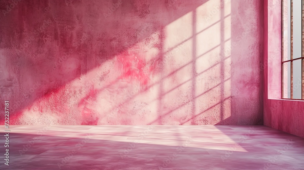 Empty pink plaster wall and floor in apartment, modern interior. - obrazy, fototapety, plakaty 