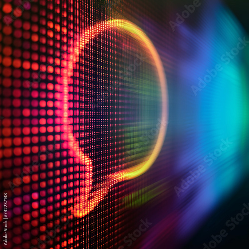 Digital Communication Concept with 3D Speech Bubble Icon on Pixelated Screen, Vibrant Social Media Notification Symbol, Modern Abstract Technology Background, Online Interaction and Messaging Theme