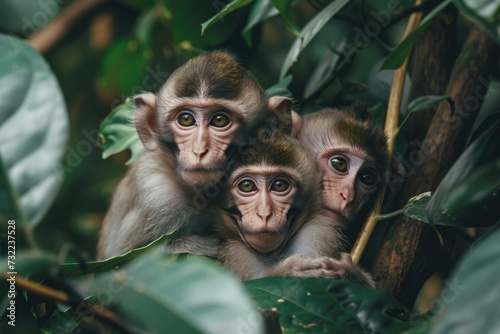 Monkeys spending time together in nature.