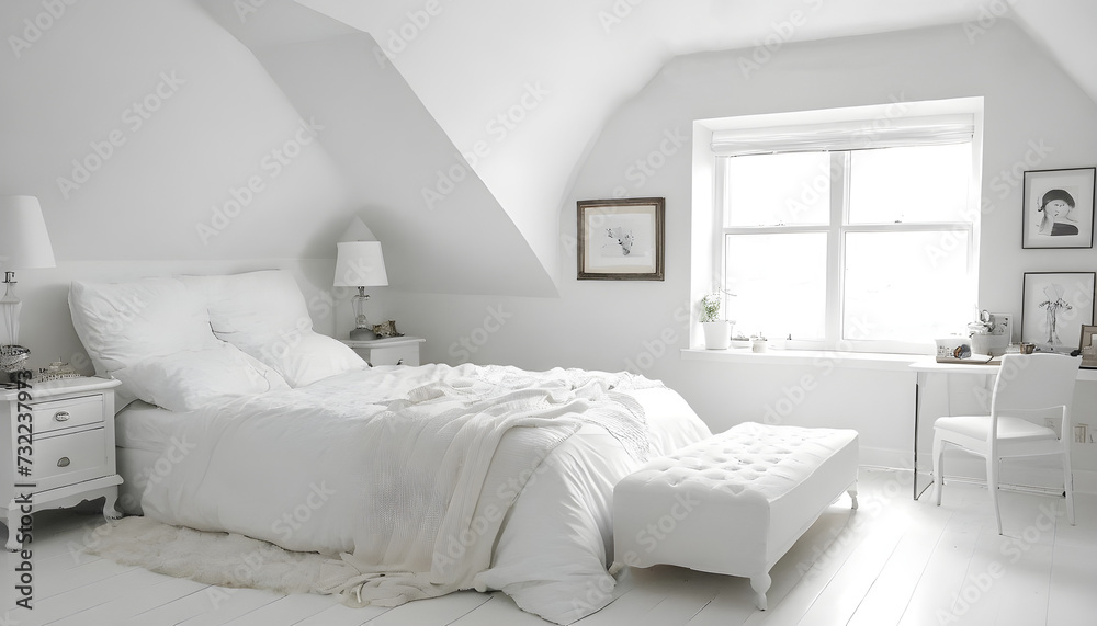 Naklejka premium white elegant bedroom with hardwood floors