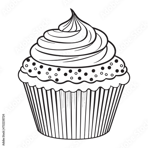 Cupcake outline coloring page illustration for children and adult