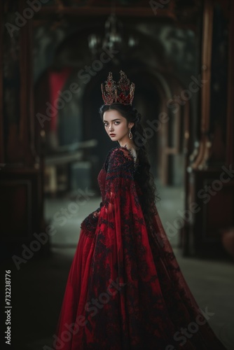 Regal Woman in Vintage Royal Attire with Crown