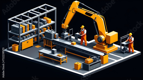 factory industrial assembly line worker clipart isolated on black background.