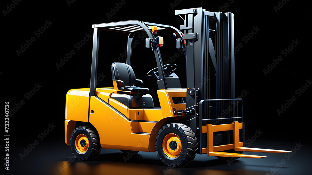 factory industrial forklift isolated on a black background. forklift truck 