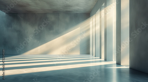 Interior of a room with marble floor and sunlight. Created with Ai