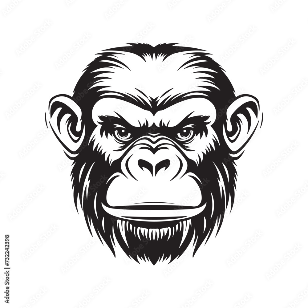 Ape Head logo in Black and White Vector