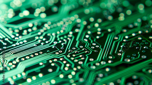 Green Circuit Board Macro, Detailed Technology and Electronics Background, Components and Semiconductor Connections