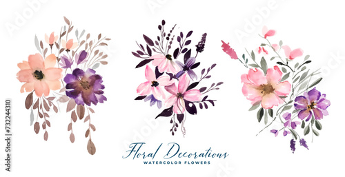 set of watercolor blossom floral background in hand drawn style