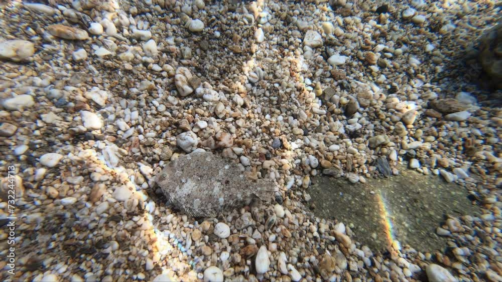 Underwater slow motion video of flounder fish or flatfish in the Mediterranean sea. Crete, Greece Underwater slow motion video of flounder fish or flatfish in the Mediterranean sea. Crete, Greece