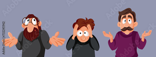 Middle Aged Man Feeling Confused and Puzzled Vector Characters. Unsure guys feeling hesitant being clueless and surprised 
