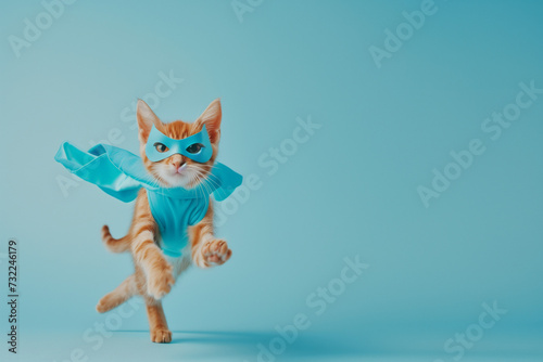 Superhero Cat at Vet on Blue Background  © rouda100