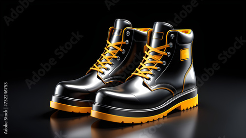 factory industrial safety shoes isolated on a black background. shoes on black