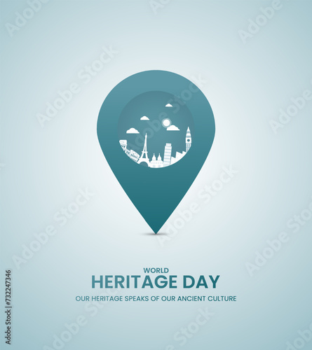 World heritage day. Heritage day creative design for social media banner, poster, 3D Illustration