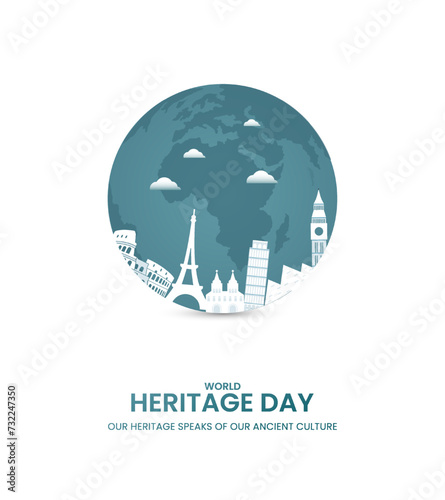 World heritage day. Heritage day creative design for social media banner, poster, 3D Illustration