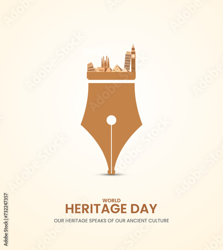 World heritage day. Heritage day creative design for social media banner, poster, 3D Illustration