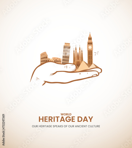 World heritage day. Heritage day creative design for social media banner, poster, 3D Illustration