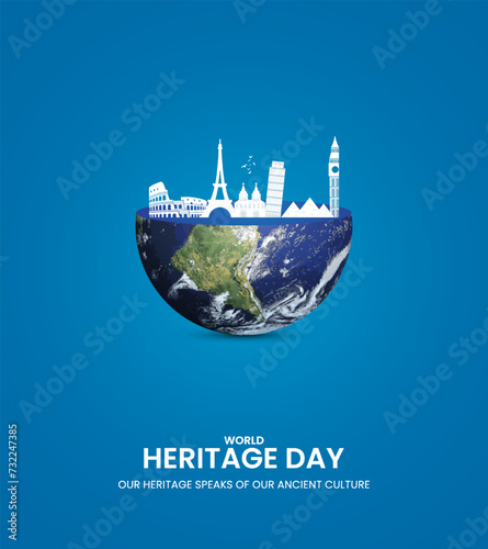 World heritage day. Heritage day creative design for social media banner, poster, 3D Illustration