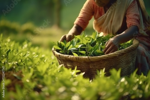 Female hands picking tea leaves