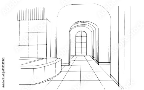 drawing exterior and interior architectural lines. , graphic assembly in architecture and interior design work. ,sketch ideas for interior or exterior designs.