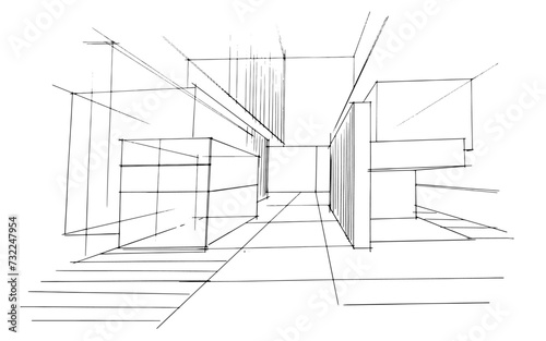 drawing exterior and interior architectural lines. , graphic assembly in architecture and interior design work. ,sketch ideas for interior or exterior designs.