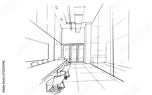 Drawing exterior and interior architectural lines. , Graphic assembly in architecture and interior design work. ,Sketch ideas for interior or exterior designs.