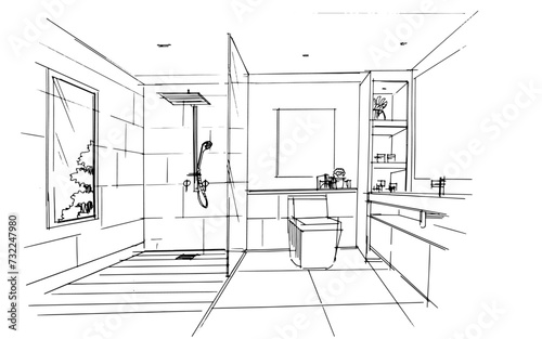 Bath room, Drawing exterior and interior architectural lines. , Graphic assembly in architecture and interior design work. ,Sketch ideas for interior or exterior designs.