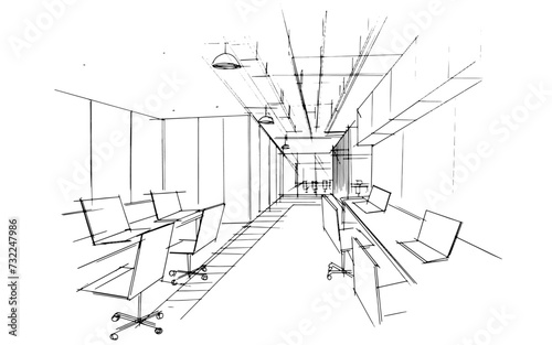 Drawing exterior and interior architectural lines. , Graphic assembly in architecture and interior design work. ,Sketch ideas for interior or exterior designs.