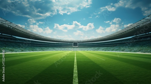 Wide-angle view of the lawn in a soccer stadium. © crazyass