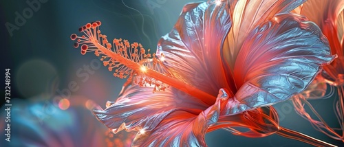 a torchlit mirage with the silver lining of hibiscus, each petal delicately illuminated in macro close-up shots. photo