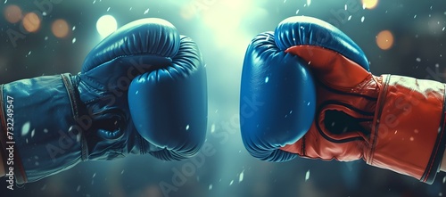 Close-up of blue boxing gloves touching in a show of sportsmanship. dynamic, energetic image capturing the spirit of competition. perfect for fitness and motivation. AI photo