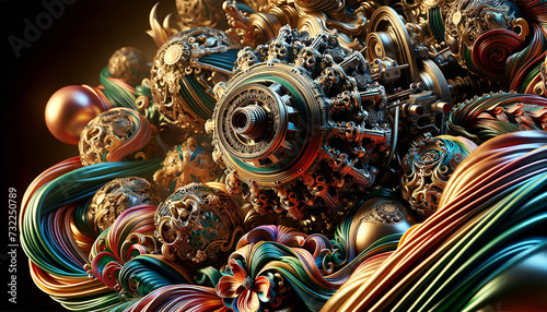 Vibrant CAD Model for 3D Printing: Opulent Maximalism and Photorealistic Detail.