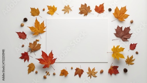 autumn leaves on a white background with space text