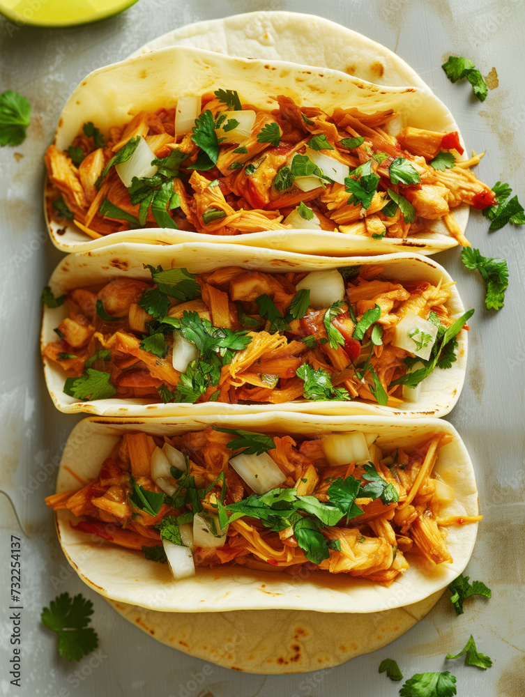Food photography of a healthy vegan jackfruit tacos. Concept of a