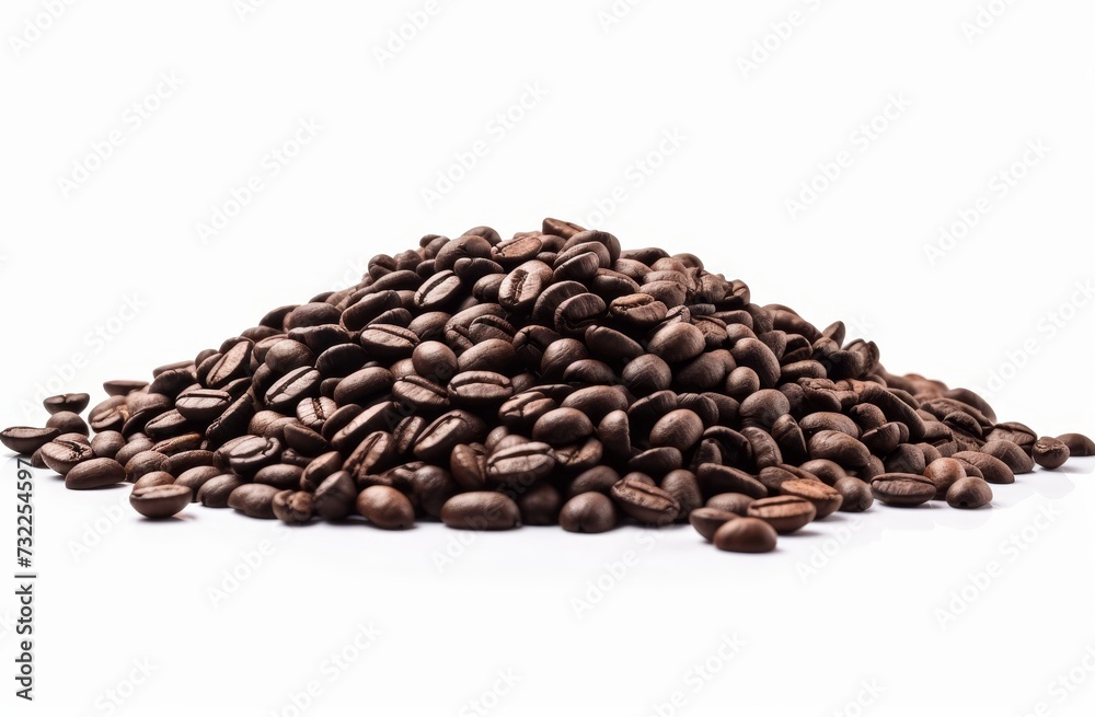 roasted coffee beans isolated on white background close up