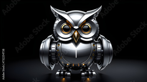robot owl isolated on a black background. cyber animal. Digital machine technology design for robots. electronic animal, robot. mechanical robot. advanced intelligence, animal robot