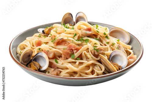 Linguine pasta alle vongole on a plate, Italian food