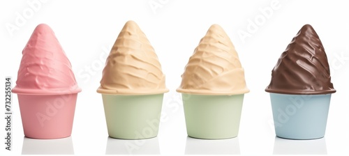 variety of ice cream flavors in cups on a white background
