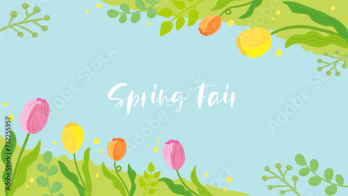 Spring-inspired tulip background frame, stylish hand-drawn illustration / 春をイメージしたチューリップの背景フレーム、おしゃれな手描きイラスト