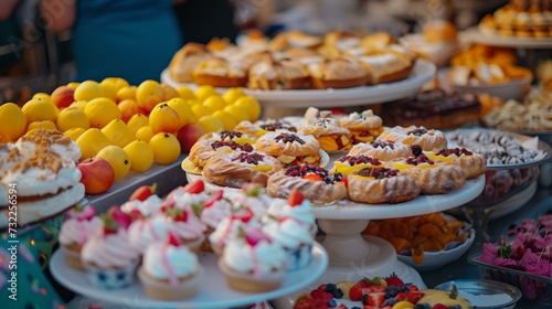 Colorful assortment of sweets and pastries at a market stall, perfect for food bloggers and culinary websites. high-quality, eye-catching delights. AI