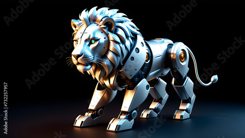robot lion isolated on a black background. cyber animal. Digital machine technology design for robots. electronic animal, robot. mechanical robot.  advanced intelligence, animal robot © Udayakumar