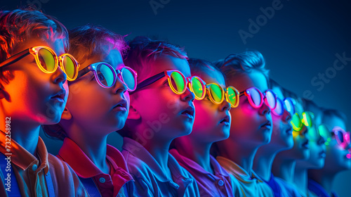 Group of smiling multiethnic kids wearing eyeglasses