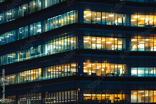 window of the multi-storey building of glass and steel lighting and people within timelapse