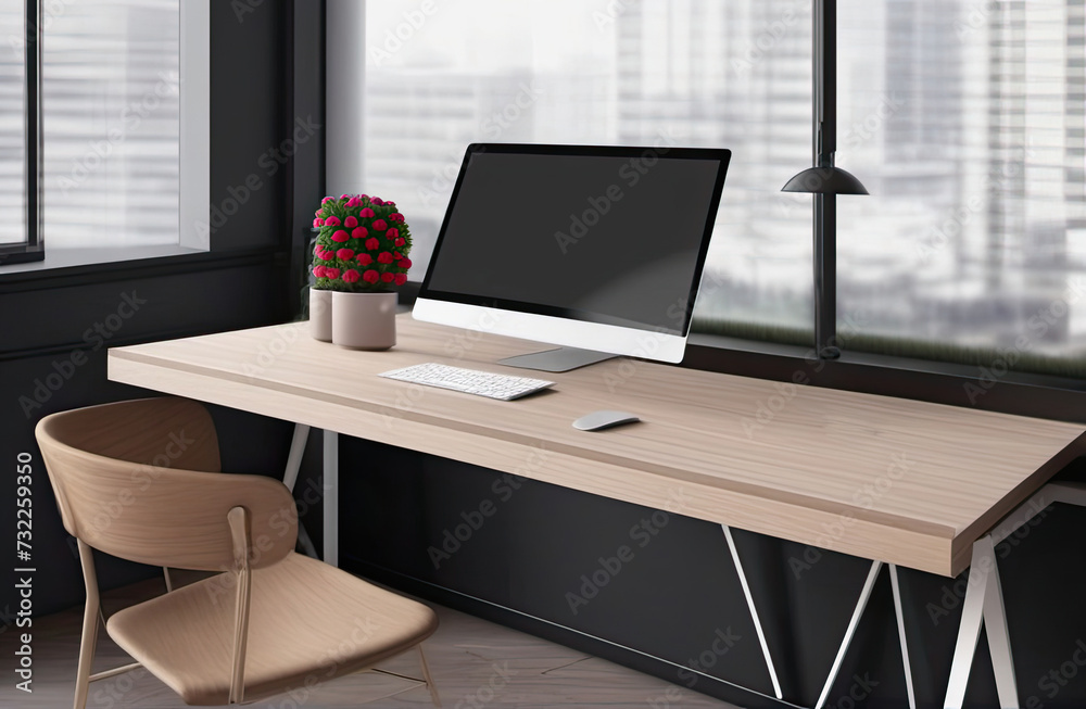 office desk with laptop