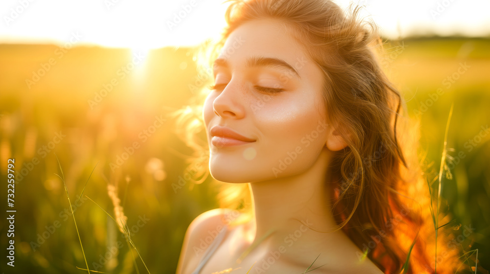 A woman bathed in soft, natural light during the golden hour A woman bathed in soft, natural light during the golden hour